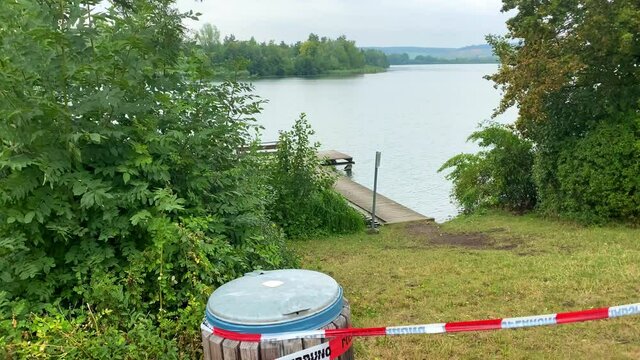 The Breitenauer See (Lake Breitenau) near Loewenstein is closed by the police due to the Corona Pandemic in August 2020.