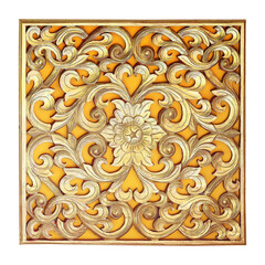 Pattern of flower carved on wood for decoration isolated on white background