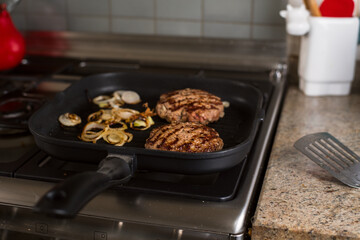 Homemade Burger sandwich with fries 