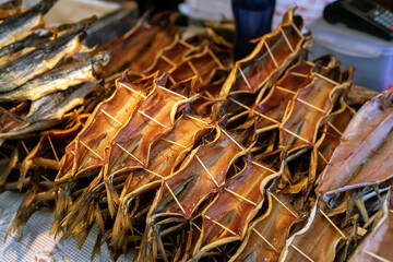 Smoked fish at the street market on lake Baikal.