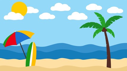 Fototapeta na wymiar Beach Landscape Tropical Island Palm Tree Background Vector