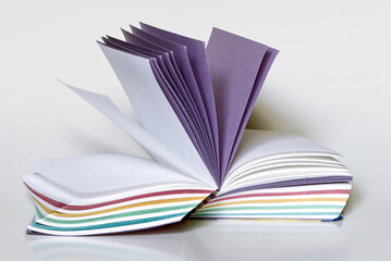 Block of detachable colorful note sheets open