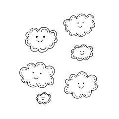 Coloring book set of clouds with a smile.
