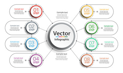 Fototapeta premium Infographic design template with options and 8 steps. For content, diagram, flowchart,steps, parts, timeline infographics, workflow layout, chart. Vector eps 10