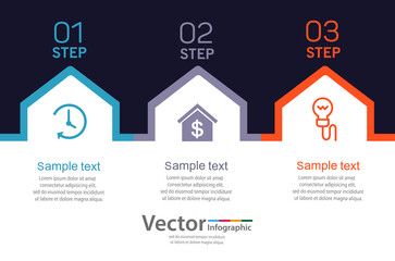 Fototapeta premium Flat design vector business infographic template with 3 steps. Can be used for workflow processes, banner, diagram, number options, work plan, web design