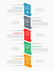 Vector infographics tab paper index template  for diagram, graph, presentation and chart. Business concept with 5 options, parts, steps or processes