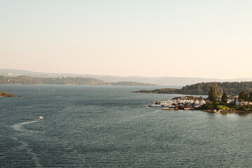 Fototapeta premium Norway. Oslo. View of the Oslo fjord from the ferry deck. September 18, 2018