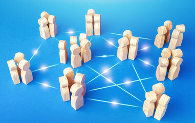 Connections of employees teams in the company. Coordination, knowledge sharing. Equal distribution...