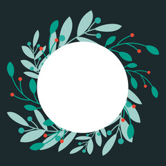 Vector Christmas frame with winter plants, berries