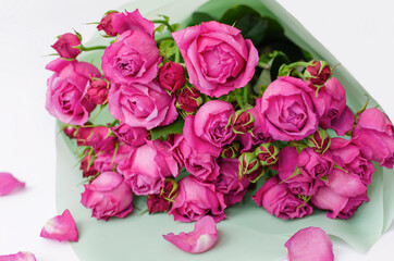 bouquet with pink roses on a light background
