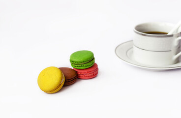 macaroni dessert, sweet and colorful french macaroni on a light background