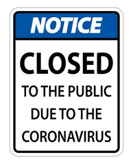 Notice Closed to public sign on white background