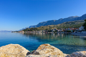 Podgora, Croatia, Makarska / 9th July 2020 Colorful Coastline of Podgora Beach in Croatia