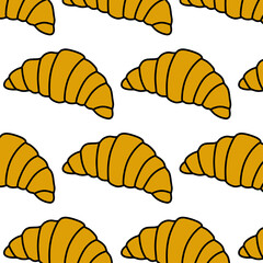 croissant seamless doodle pattern, vector color illustration
