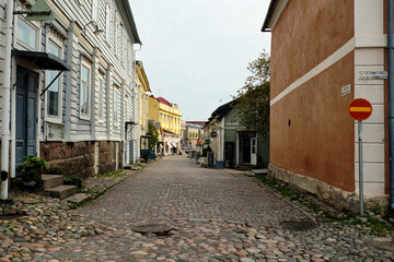 Finland. Porvoo. Houses and streets of Porvoo. City autumn landscape. September 21, 2018