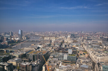 Fototapeta premium An aerial view of London, UK along the River Thames.
