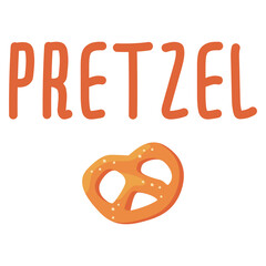 Bavarian salted pretzel on white isolated backdrop. Sweet bakery snack for invitation or gift card, notebook, Beer pub logo, scrapbook. Phone case or cloth print. Flat style stock vector illustration