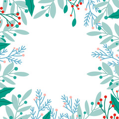Fototapeta na wymiar Christmas frame with winter plants, berries