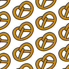 pretzel seamless doodle pattern, vector color illustration