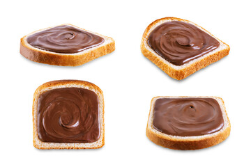 Sandwich with chocolate hazelnut pasta on a white isolated background