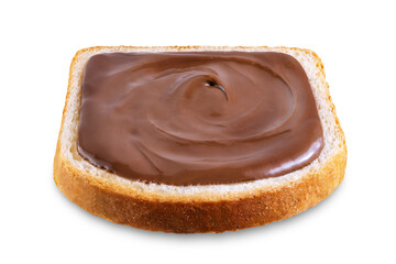 Sandwich with chocolate hazelnut pasta on a white isolated background