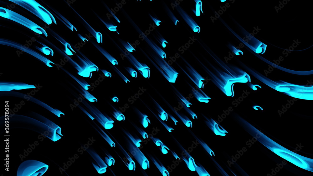 Poster many abstract comets fall at high speed, 3d rendering. virtual asteroid rain, computer generated bac
