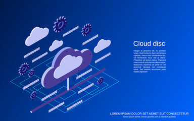 Cloud disc flat 3d isometric vector concept illustration
