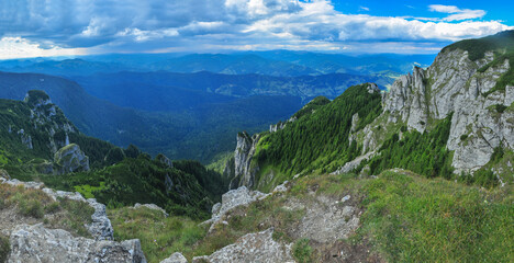Fototapeta na wymiar View from Ceahlau mountain. Summer, Carpathia, Romania.