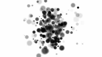 3D rendering black blurry spots create bokeh on white. Computer generated abstract backdrop