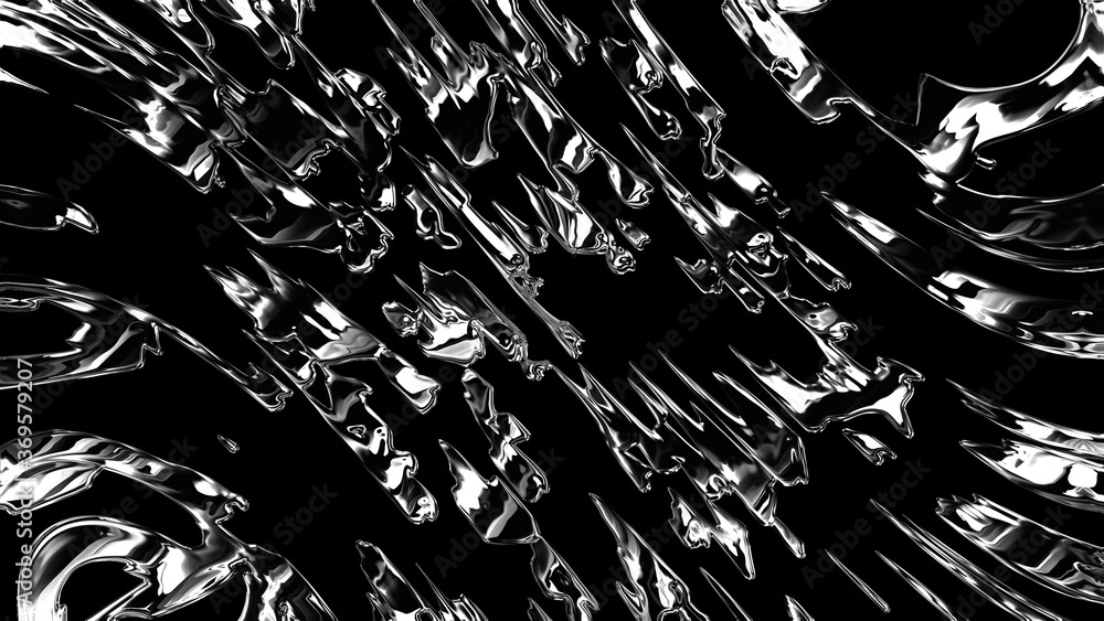 Poster computer generated the effect of flying water sprays. 3d rendering virtual backdrop