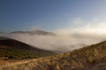 Hiking trail in the Santa Monica Mountains, Point Mugu State Park near Malibu. Hikers can climb nearly 1200 feet to the top and see a panoramic view of the mountains and the ocean.