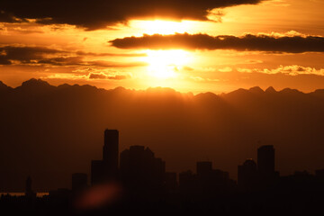 Sunset over the Olympic Mountains and Seattle Skyline