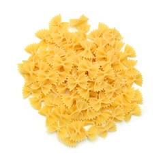 tie pasta isolated on white background, top view