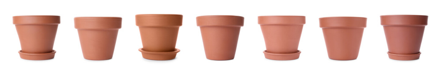 Set of flower pots on white background. Banner design