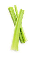 fresh celery stems on a white background