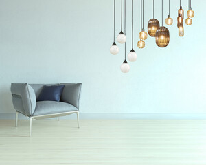 Obraz premium modern empty house interior design and lamp. 3D illustration