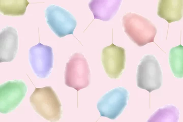 Selbstklebende Fototapeten Collage with cotton candy on pale pink background, pattern design © New Africa