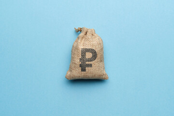 Russian currency symbol ruble on a cloth bag