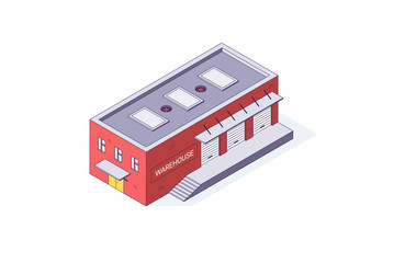 Obraz premium Isometric warehouse storage storehouse building. Delivery shipping depot and interior vector illustration