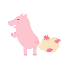 the concept of outbreaks and sources of disease. illustration of pig character farting and spreading a virus or bacterial disease. flat design. can be used for elements, landing pages, UI, website