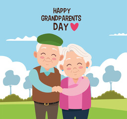 happy grandparents day card with old couple in camp