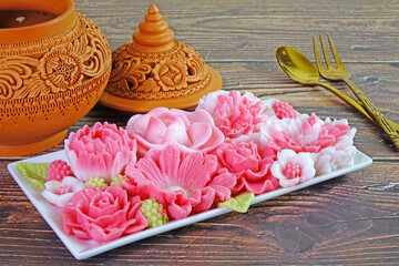 Beautiful flowers shaped Coconut milk jelly, famous Thai dessert