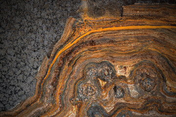 Naklejka premium metal surface with curly rust, remnants of the old paint coating
