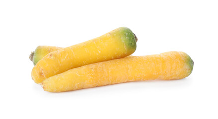 Fresh raw yellow carrots isolated on white