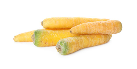 Fresh raw yellow carrots isolated on white