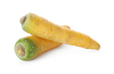 Fresh raw yellow carrots isolated on white