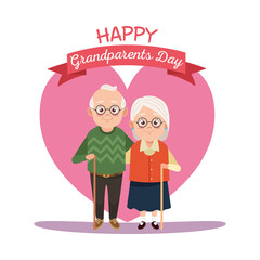 happy grandparents day card with old couple in heart
