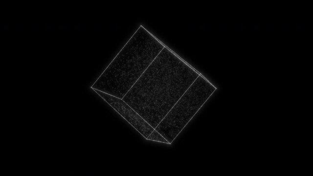 Rotating glowing cube HUD element. Container with moving particles. Plexus style. Seamless loop