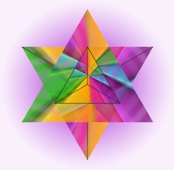 Sacred Geometry - Merkaba- Rainbow pattern, Vector Illustration