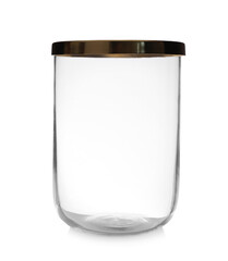 Stylish empty glass vase isolated on white